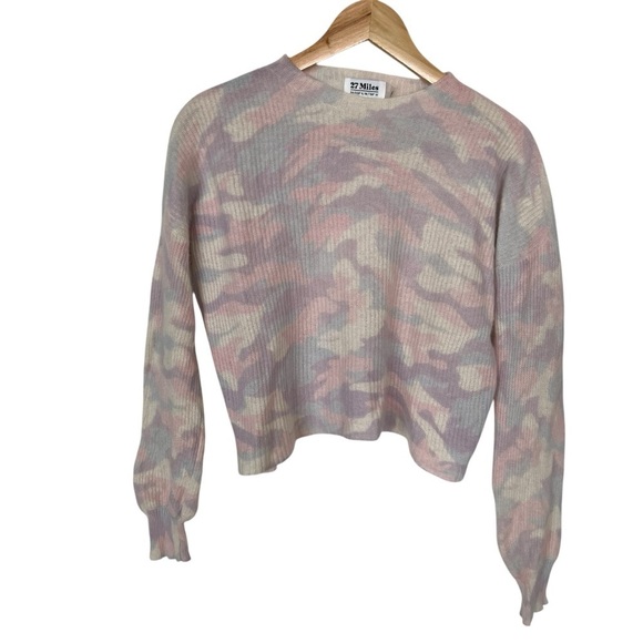 Revolve 27 Miles Malibu Vaughn 100% Cashmere Pastel Camouflage Sweater SZ Medium - Picture 6 of 11